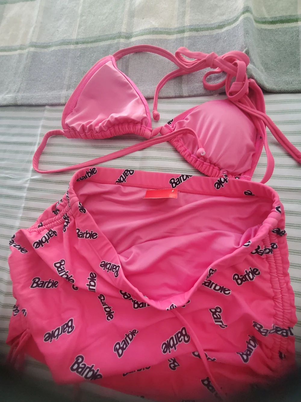 Barbie Bright Pink Logo Triangle Bikini with Ruched Skirt